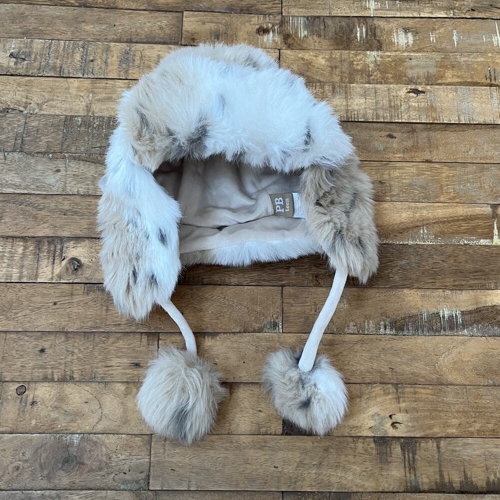 Pottery Barn Teen Faux Fur Trapper Hat Snow Leopard Print One Size